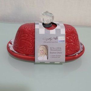 Dolly Parton Kitchenware Red Butter Dish Christmas Farmhouse Kitchen Stoneware